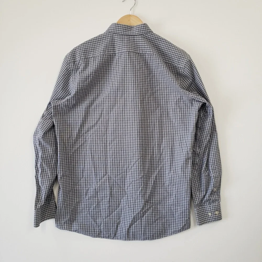 Banana Republic Mens L Non Iron Standard Fit Shirt Navy White Micro Check Office